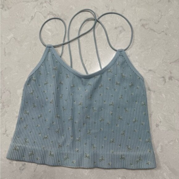 Forever 21 XS pastel blue floral crop top - Picture 1 of 2